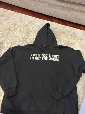 Barstool sports Large Black Graphic Hoodie - "Life's Too Short to bet the under